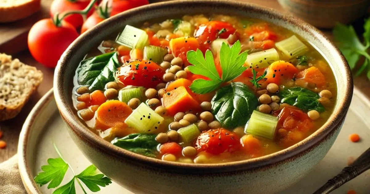 High-Fiber Vegetarian Lunch Soup: Lentil and Vegetable Soup