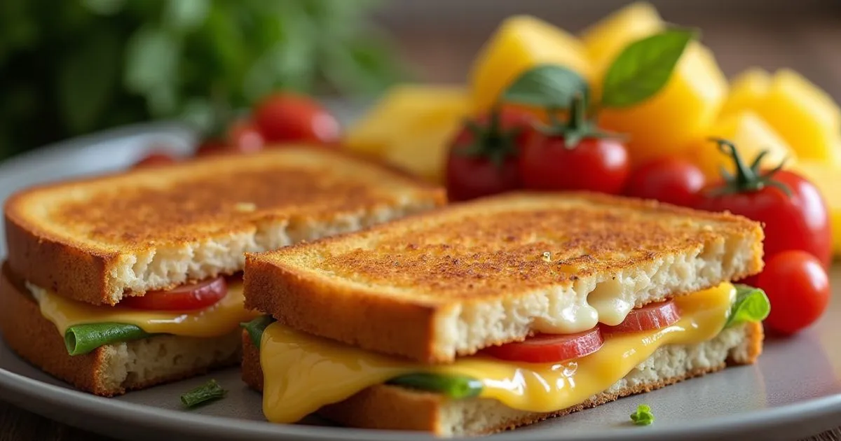 Ingredients for a healthier grilled cheese sandwich including whole wheat bread and low-fat cheese